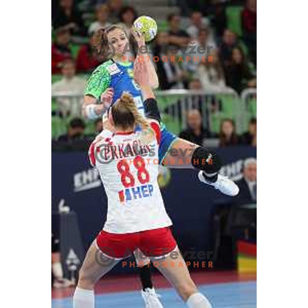 Ana Gros in action during the handball match between Slovenia and Croatia at Women\'s EHF Euro 2022 in Ljubljana, Slovenia on November 10, 2022