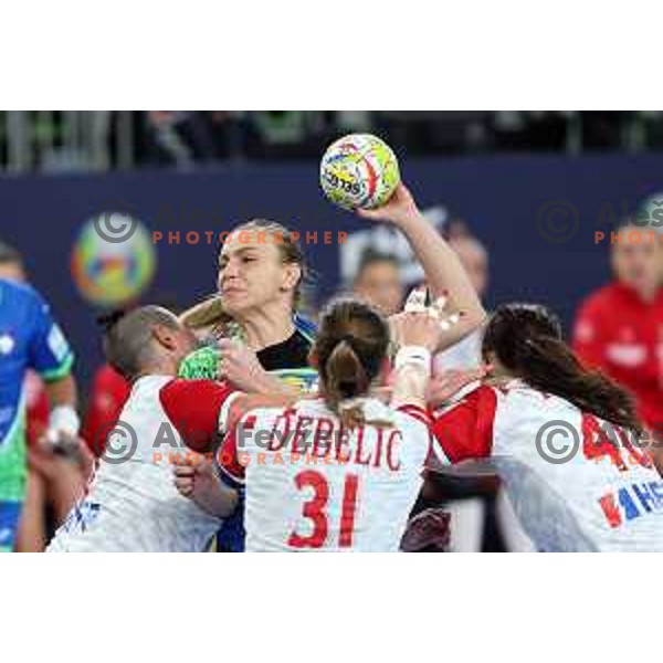 Barbara Lazovic in action during the handball match between Slovenia and Croatia at Women\'s EHF Euro 2022 in Ljubljana, Slovenia on November 10, 2022 