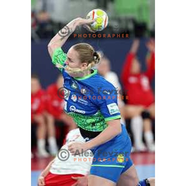 in action during the handball match between Slovenia and Croatia at Women\'s EHF Euro 2022 in Ljubljana, Slovenia on November 10, 2022