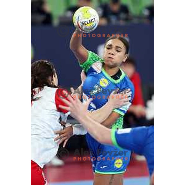 Elizabeth Omoregie in action during the handball match between Slovenia and Croatia at Women\'s EHF Euro 2022 in Ljubljana, Slovenia on November 10, 2022 