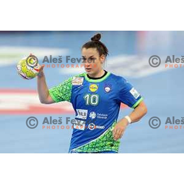 Tjasa Stanko in action during the handball match between Slovenia and Croatia at Women\'s EHF Euro 2022 in Ljubljana, Slovenia on November 10, 2022