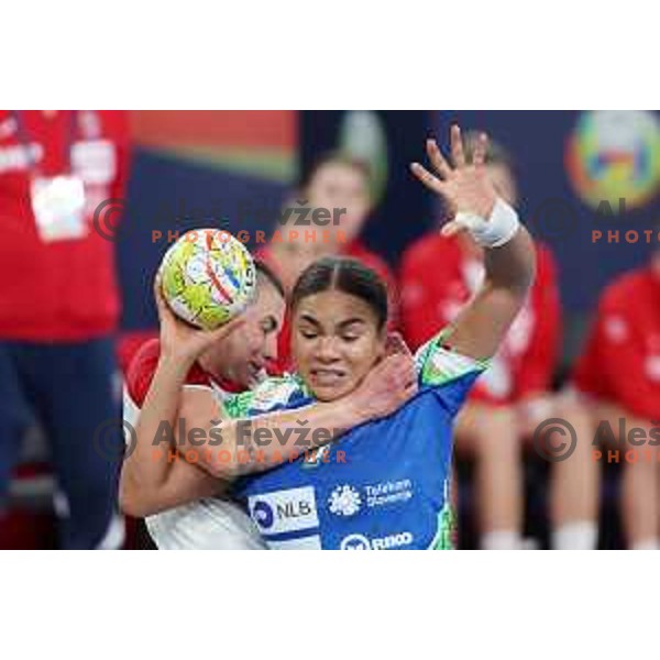 Elizabeth Omoregie in action during the handball match between Slovenia and Croatia at Women\'s EHF Euro 2022 in Ljubljana, Slovenia on November 10, 2022 