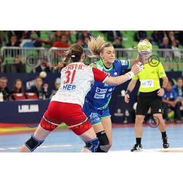 Barbara Lazovic in action during the handball match between Slovenia and Croatia at Women\'s EHF Euro 2022 in Ljubljana, Slovenia on November 10, 2022 