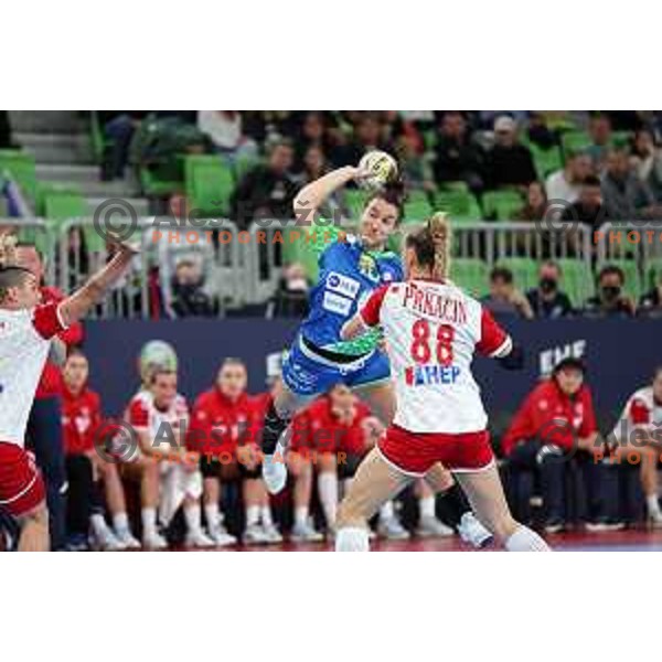 in action during the handball match between Slovenia and Croatia at Women\'s EHF Euro 2022 in Ljubljana, Slovenia on November 10, 2022