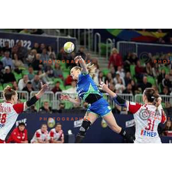 Valentina Klemencic in action during the handball match between Slovenia and Croatia at Women\'s EHF Euro 2022 in Ljubljana, Slovenia on November 10, 2022