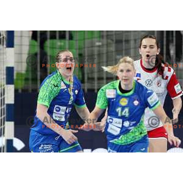 Valentina Klemencic in action during the handball match between Slovenia and Croatia at Women\'s EHF Euro 2022 in Ljubljana, Slovenia on November 10, 2022