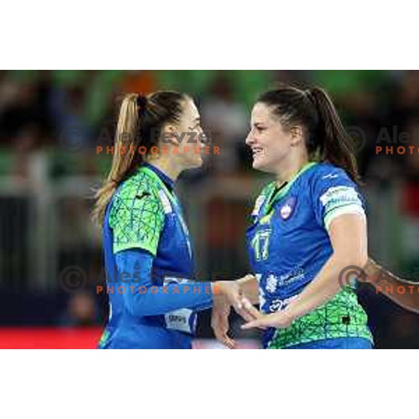 Nina Zabjek and Natasa Ljepoja during the handball match between Slovenia and Croatia at Women\'s EHF Euro 2022 in Ljubljana, Slovenia on November 10, 2022