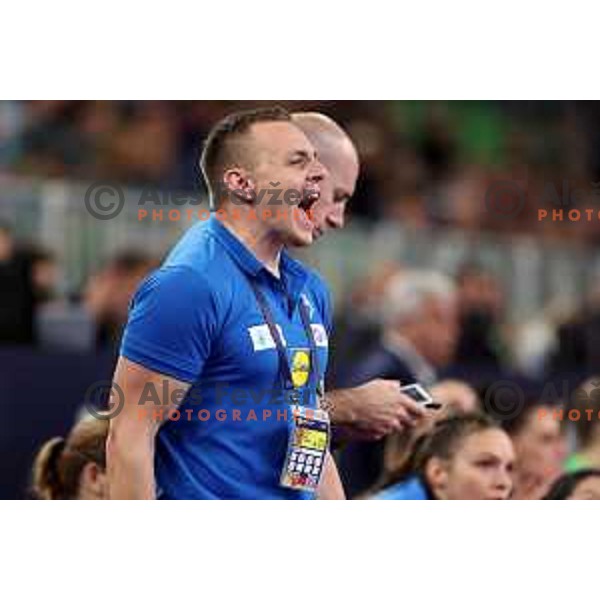 Miha Krevs during the handball match between Slovenia and Croatia at Women\'s EHF Euro 2022 in Ljubljana, Slovenia on November 10, 2022