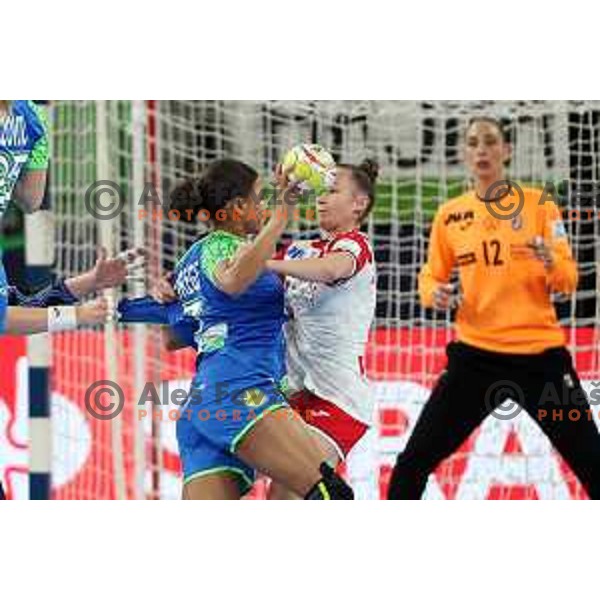 Elizabeth Omoregie in action during the handball match between Slovenia and Croatia at Women\'s EHF Euro 2022 in Ljubljana, Slovenia on November 10, 2022 