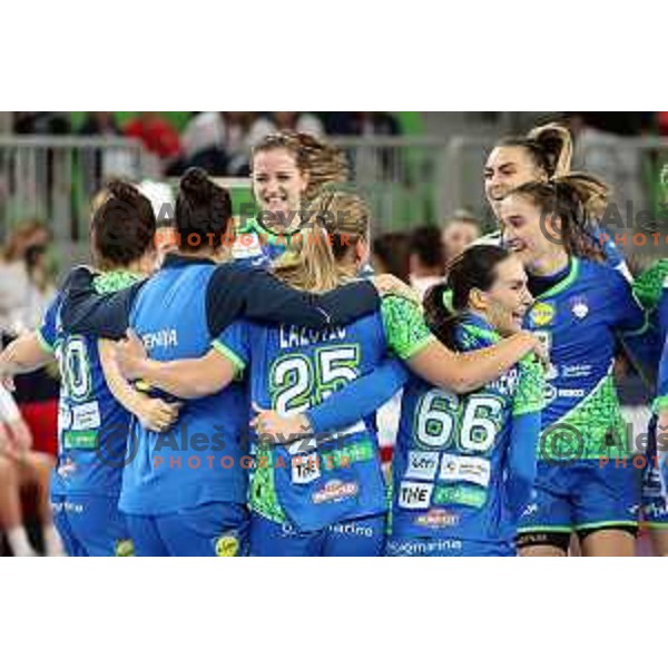 in action during the handball match between Slovenia and Croatia at Women\'s EHF Euro 2022 in Ljubljana, Slovenia on November 10, 2022