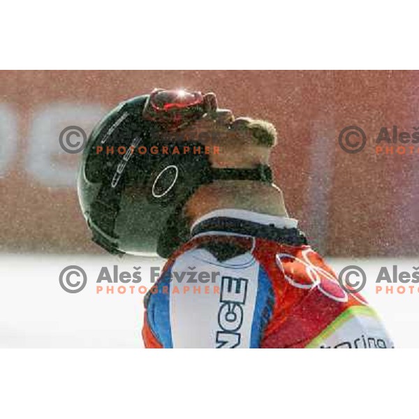 in the finish line of 2006 Torino Winter Olympic games men\'s downhill race in Borgata, Sestriere on February 12, 2006