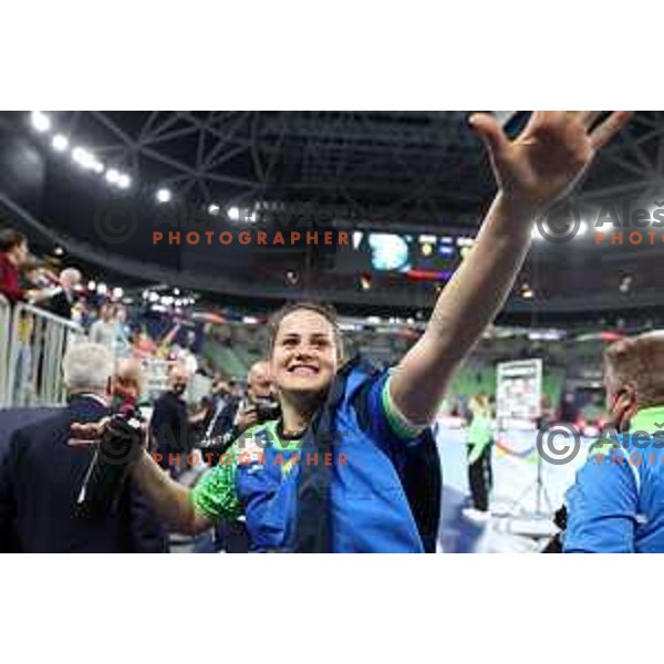 Natasa Ljepoja in action during the handball match between Slovenia and Croatia at Women\'s EHF Euro 2022 in Ljubljana, Slovenia on November 10, 2022