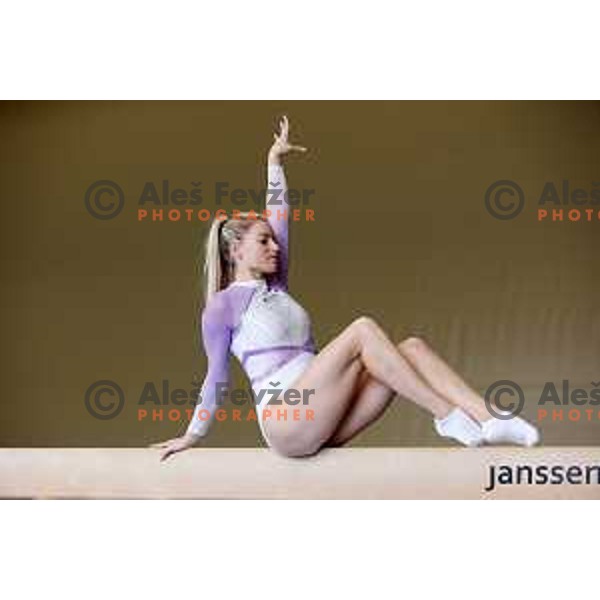 Gymnast Teja Belak during practice session in Ljubljana, Slovenia on October 23, 2022