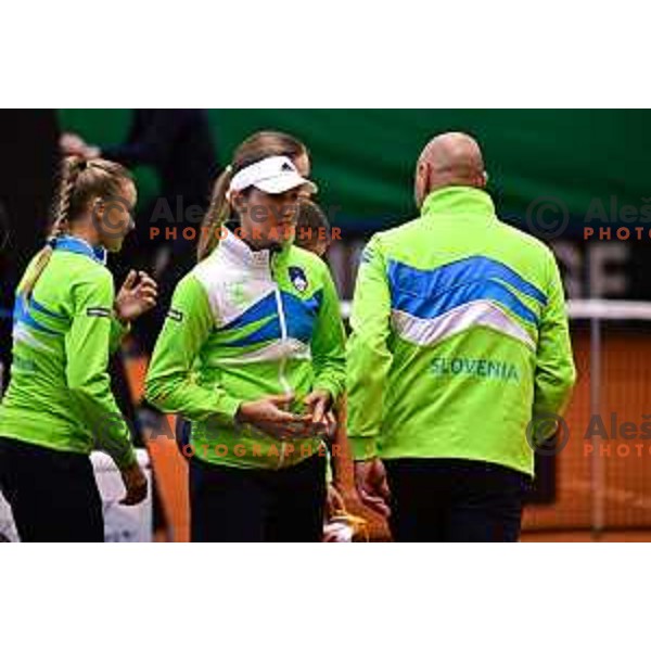 Kaja Juvan during Tennis match between Slovenia and China at Billie Jean King Cup in Velenje, Slovenia on November 11, 2022