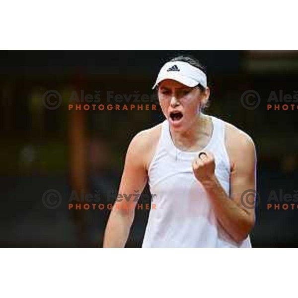 Kaja Juvan in action during Tennis match between Slovenia and China at Billie Jean King Cup in Velenje, Slovenia on November 11, 2022 