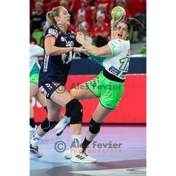 Natasa Ljepoja in action during the handball match between Slovenia and Norway at Women\'s EHF Euro 2022 in Ljubljana, Slovenia on November 14, 2022