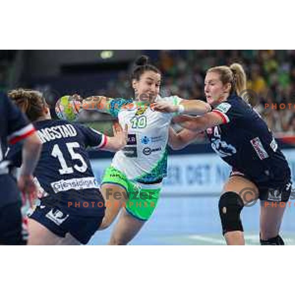 Tjasa Stanko in action during the handball match between Slovenia and Norway at Women\'s EHF Euro 2022 in Ljubljana, Slovenia on November 14, 2022