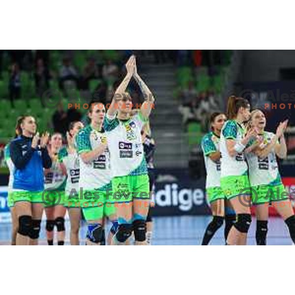 Alja Varagic and Ana Gros during the handball match between Slovenia and Norway at Women\'s EHF Euro 2022 in Ljubljana, Slovenia on November 14, 2022