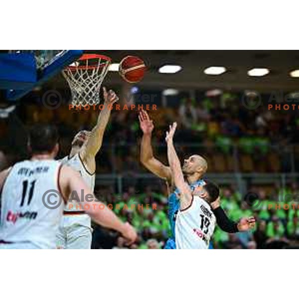 Jordan Morgan of Slovenia in action during World Cup 2023 Qualifiers basketball match between Slovenia and Germany in Koper, Slovenia on November 14, 2022