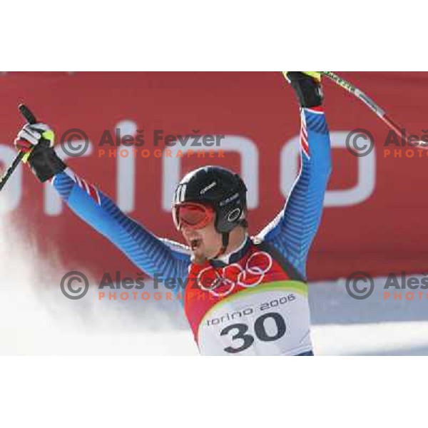 in the finish line of 2006 Torino Winter Olympic games men\'s downhill race in Borgata, Sestriere on February 12, 2006