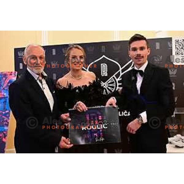 Miro Cerar, Tina Maze and Primoz Roglic during OKS Charity event in partnership with Fundacija Miroslava Cerarja in Grand hotel Union, Ljubljana, Slovenia on November 15, 2022