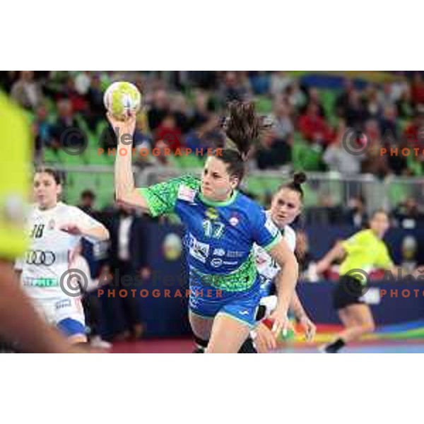 Natasa Ljepoja in action during the handball match between Slovenia and Hungary at Women\'s EHF Euro 2022 in Ljubljana, Slovenia on November 16, 2022