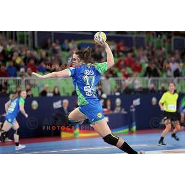 Natasa Ljepoja in action during the handball match between Slovenia and Hungary at Women\'s EHF Euro 2022 in Ljubljana, Slovenia on November 16, 2022