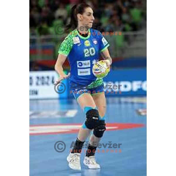 in action during the handball match between Slovenia and Hungary at Women\'s EHF Euro 2022 in Ljubljana, Slovenia on November 16, 2022