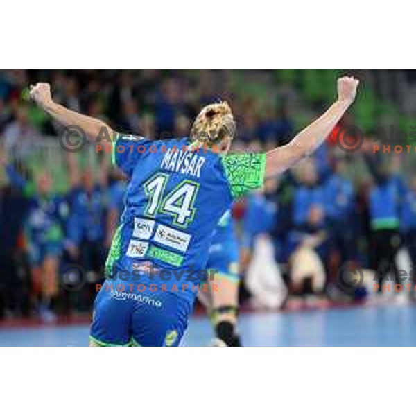 Tamara Mavsar in action during the handball match between Slovenia and Hungary at Women\'s EHF Euro 2022 in Ljubljana, Slovenia on November 16, 2022