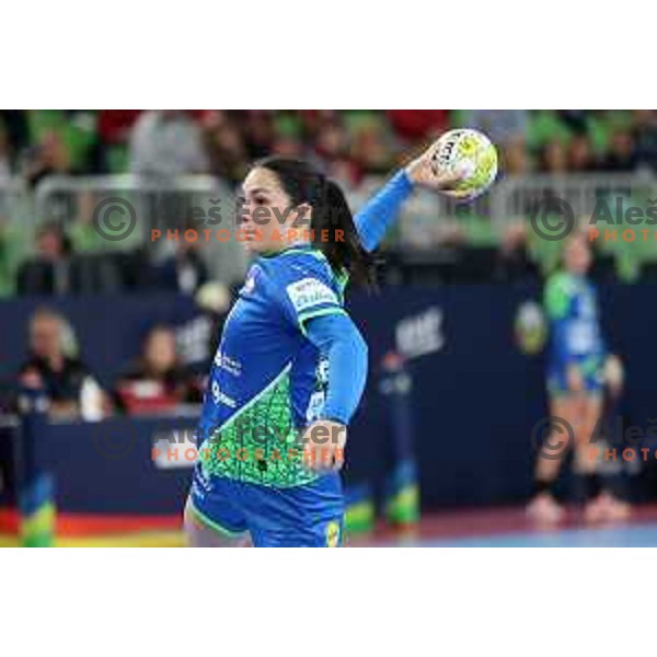 in action during the handball match between Slovenia and Hungary at Women\'s EHF Euro 2022 in Ljubljana, Slovenia on November 16, 2022