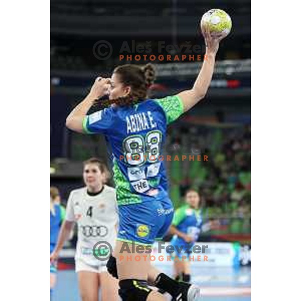 Ema Abina in action during the handball match between Slovenia and Hungary at Women\'s EHF Euro 2022 in Ljubljana, Slovenia on November 16, 2022