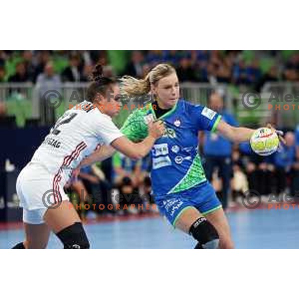 Barbara Lazovic in action during the handball match between Slovenia and Hungary at Women\'s EHF Euro 2022 in Ljubljana, Slovenia on November 16, 2022