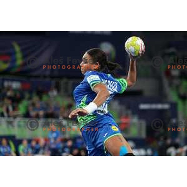 Elizabeth Omoregie in action during the handball match between Slovenia and Hungary at Women\'s EHF Euro 2022 in Ljubljana, Slovenia on November 16, 2022