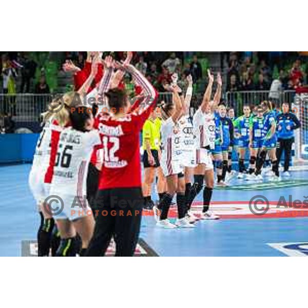 in action during the handball match between Slovenia and Hungary at Women\'s EHF Euro 2022 in Ljubljana, Slovenia on November 16, 2022