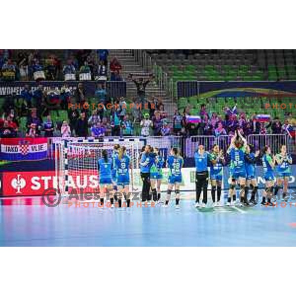 in action during the handball match between Slovenia and Hungary at Women\'s EHF Euro 2022 in Ljubljana, Slovenia on November 16, 2022