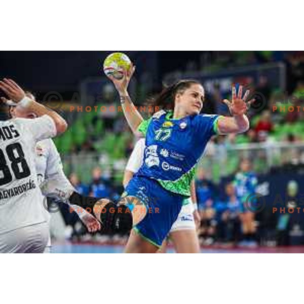 in action during the handball match between Slovenia and Hungary at Women\'s EHF Euro 2022 in Ljubljana, Slovenia on November 16, 2022