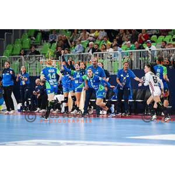 in action during the handball match between Slovenia and Hungary at Women\'s EHF Euro 2022 in Ljubljana, Slovenia on November 16, 2022