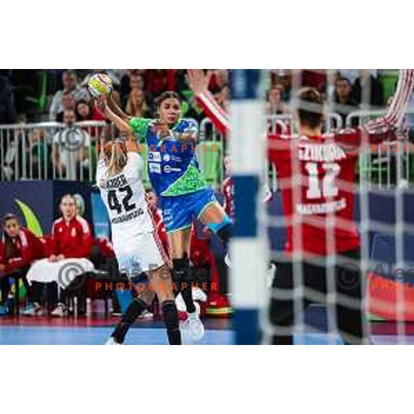 in action during the handball match between Slovenia and Hungary at Women\'s EHF Euro 2022 in Ljubljana, Slovenia on November 16, 2022