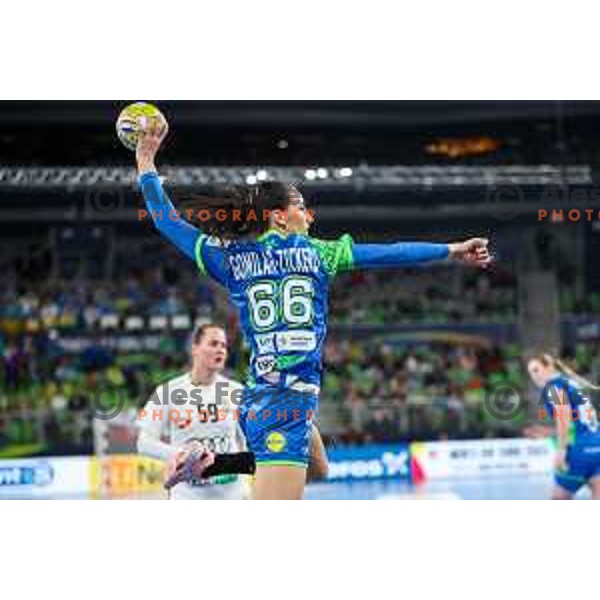 in action during the handball match between Slovenia and Hungary at Women\'s EHF Euro 2022 in Ljubljana, Slovenia on November 16, 2022