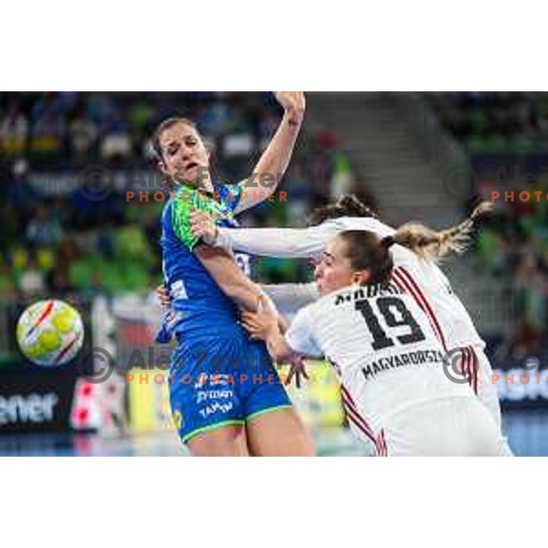 in action during the handball match between Slovenia and Hungary at Women\'s EHF Euro 2022 in Ljubljana, Slovenia on November 16, 2022