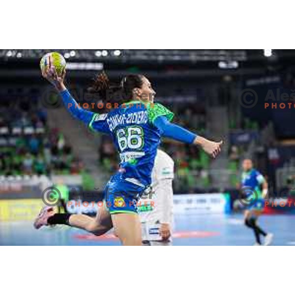 in action during the handball match between Slovenia and Hungary at Women\'s EHF Euro 2022 in Ljubljana, Slovenia on November 16, 2022