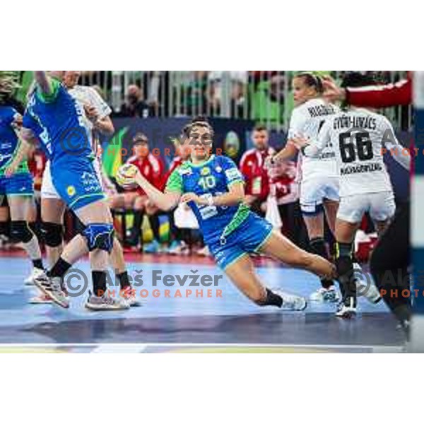 in action during the handball match between Slovenia and Hungary at Women\'s EHF Euro 2022 in Ljubljana, Slovenia on November 16, 2022