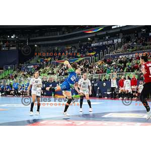 in action during the handball match between Slovenia and Hungary at Women\'s EHF Euro 2022 in Ljubljana, Slovenia on November 16, 2022