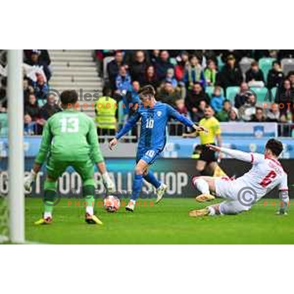 In action at friendly football match between Slovenia and Montenegro in Ljubljana, Slovenia on November 20, 2022