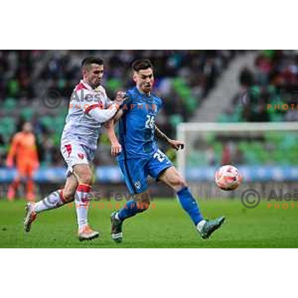 In action at friendly football match between Slovenia and Montenegro in Ljubljana, Slovenia on November 20, 2022