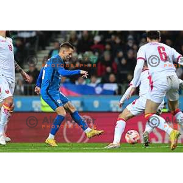 In action at friendly football match between Slovenia and Montenegro in Ljubljana, Slovenia on November 20, 2022