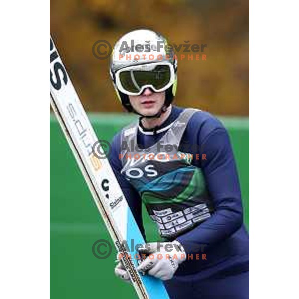 Lovro Kos of Slovenia Nordic ski jumping team during practice session in Kranj, Slovenia on November 21, 2022 