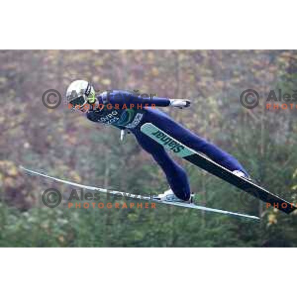 Lovro Kos of Slovenia Nordic ski jumping team during practice session in Kranj, Slovenia on November 21, 2022 