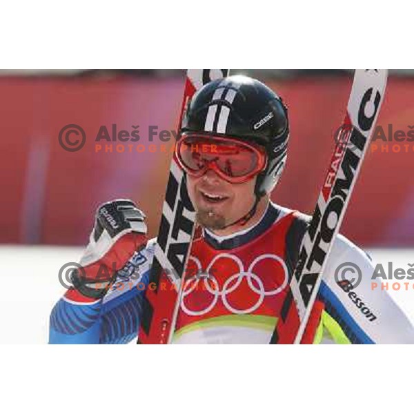 in the finish line of 2006 Torino Winter Olympic games men\'s downhill race in Borgata, Sestriere on February 12, 2006