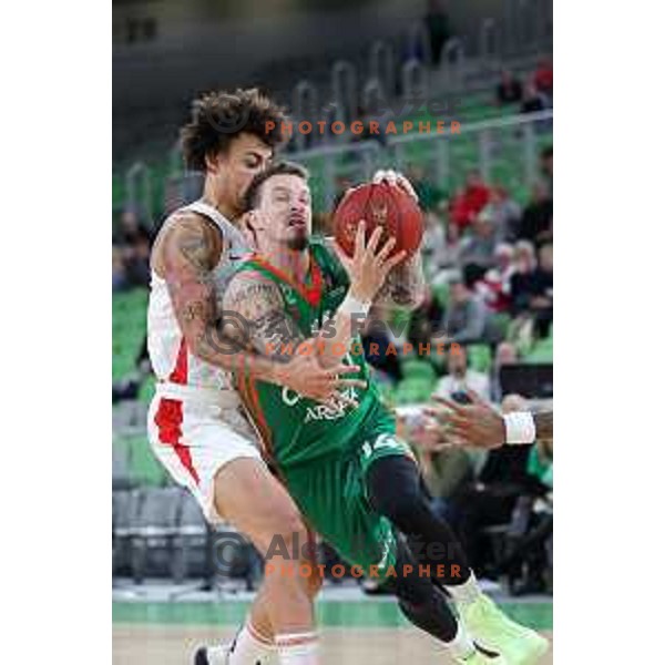 Josh Adams and Issuf Sanon in action during 7days EuroCup 2022-2023 regular season match between Cedevita Olimpija (SLO) and Prometey (UKR) in Stozice Arena, Ljubljana, Slovenia on November 22, 2022